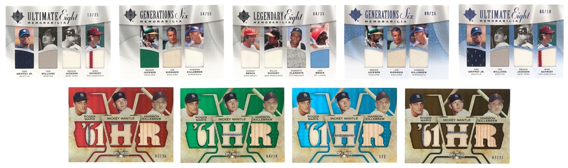 2008-09 Topps and Upper Deck Baseball Hall of Famers and Stars Relic Cards Collection (9 Different) – Featuring Mantle, Killebrew, DiMaggio and Many More